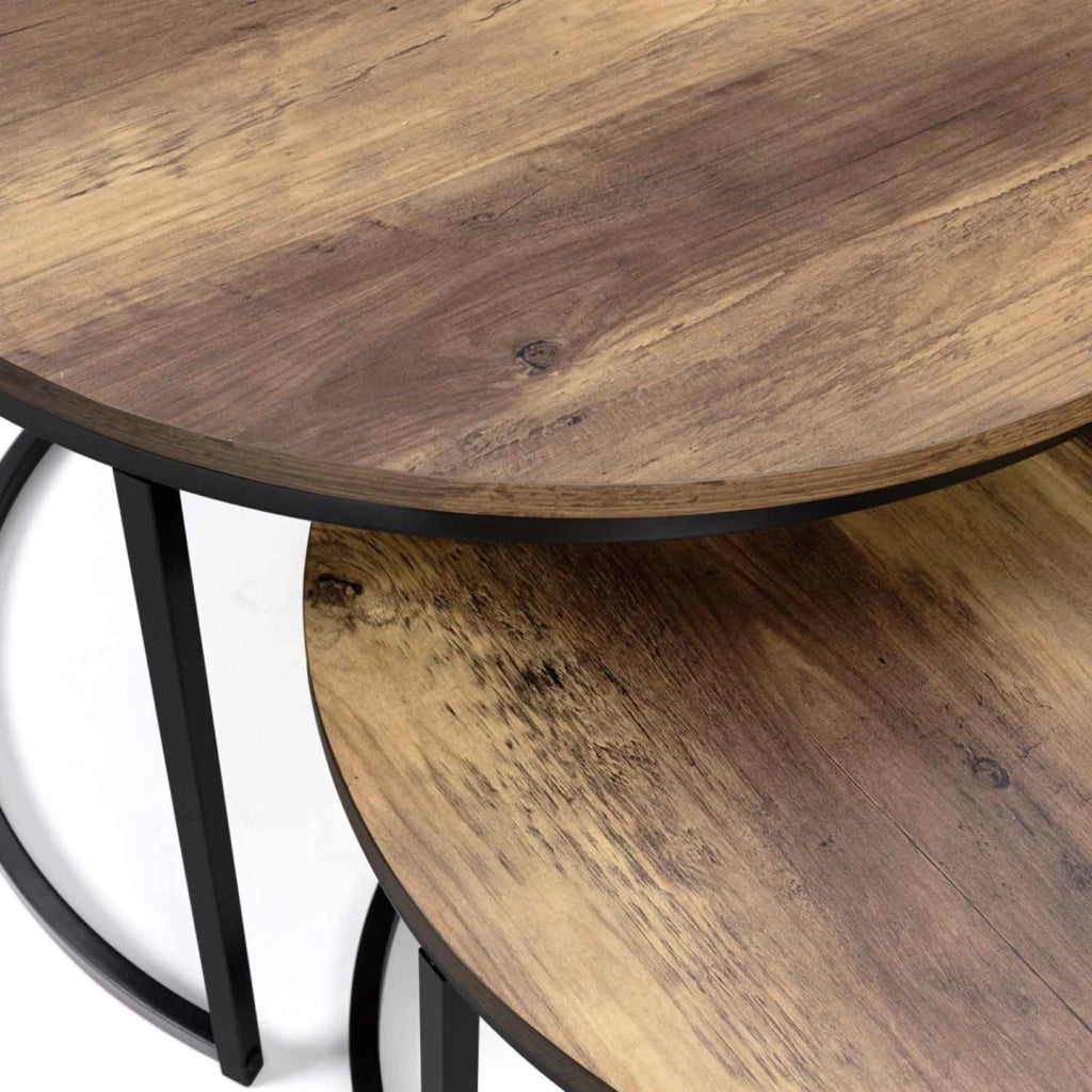 IDMarket - Set di 2 tavolini rotondi DAYTON 54/70 effetto invecchiato design industriale