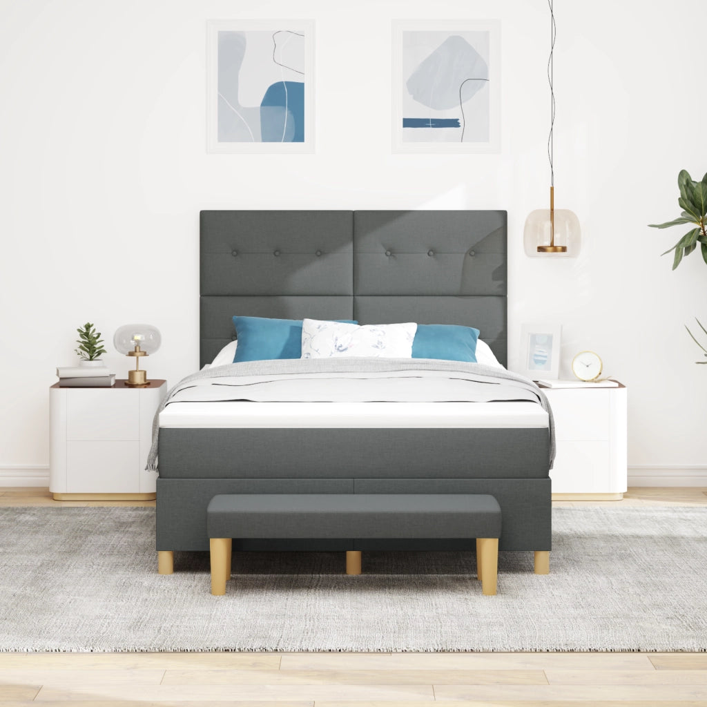 Letto con Box Spring e Panchina Grigio Scuro 160x200 cm Tessuto