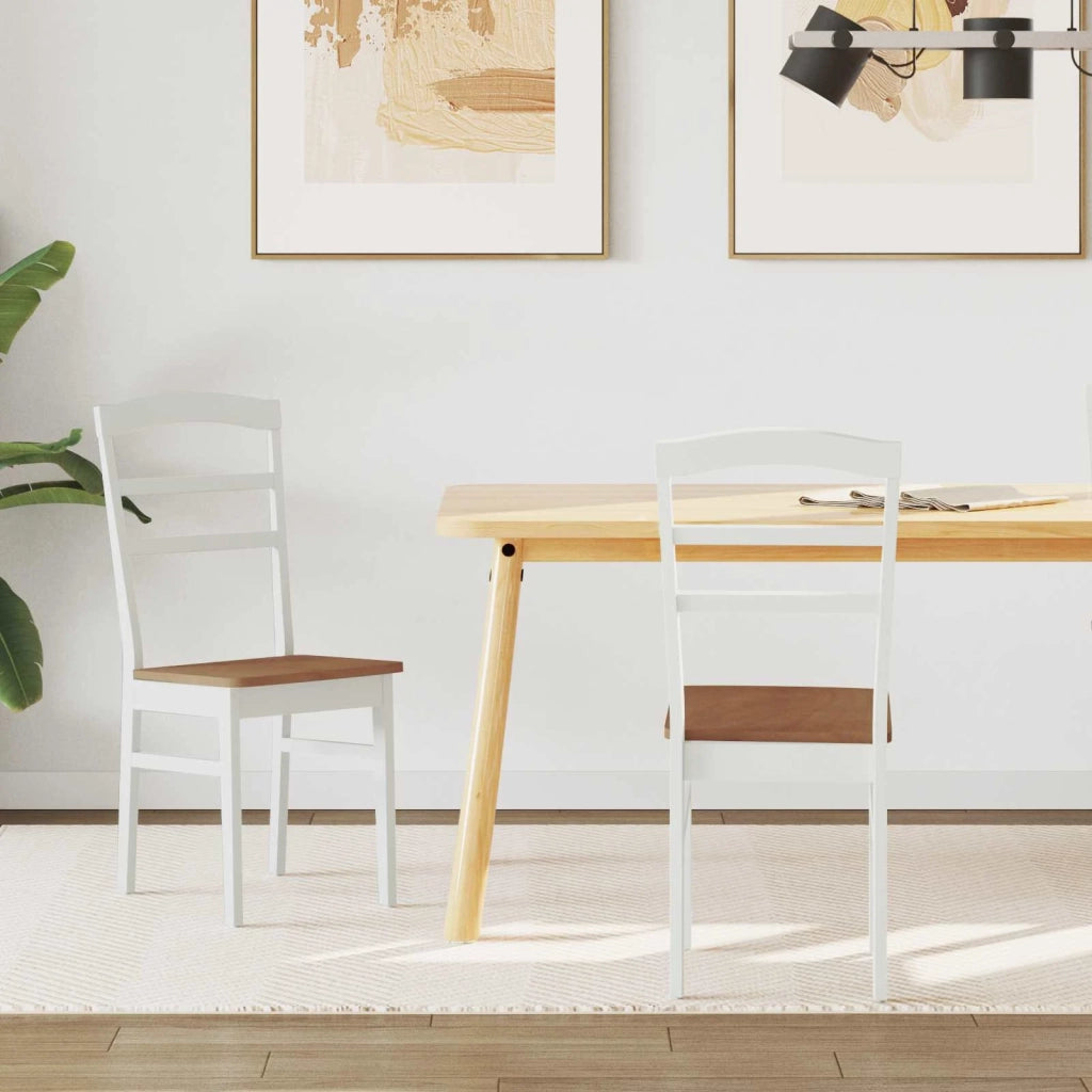Sedia da pranzo 2 pcs Bianco e Naturale Legno di gomma solido 42020497