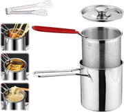 Contenitore di Grassello per Padella Fritta con Set di Sifone - Filtro di Olio in Acciaio Inossidabile con Maniglia Antiscottante Rimovibile per la Cucina