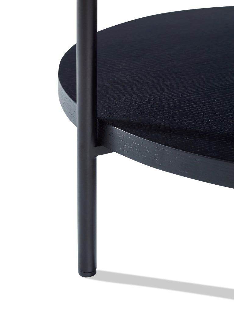 TAVOLINO DA CAFFÈ rotondo a 2 ripiani Ø69x38 cm nero in legno massello e MDF