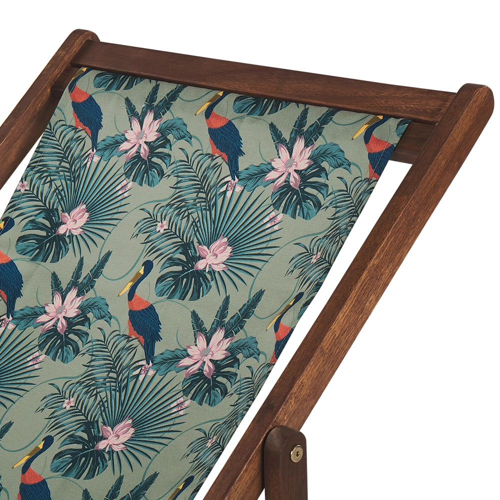 Set di 2 sedie a sdraio da giardino con struttura in legno di acacia scuro con motivo pellicano sedile ad amaca reclinabile