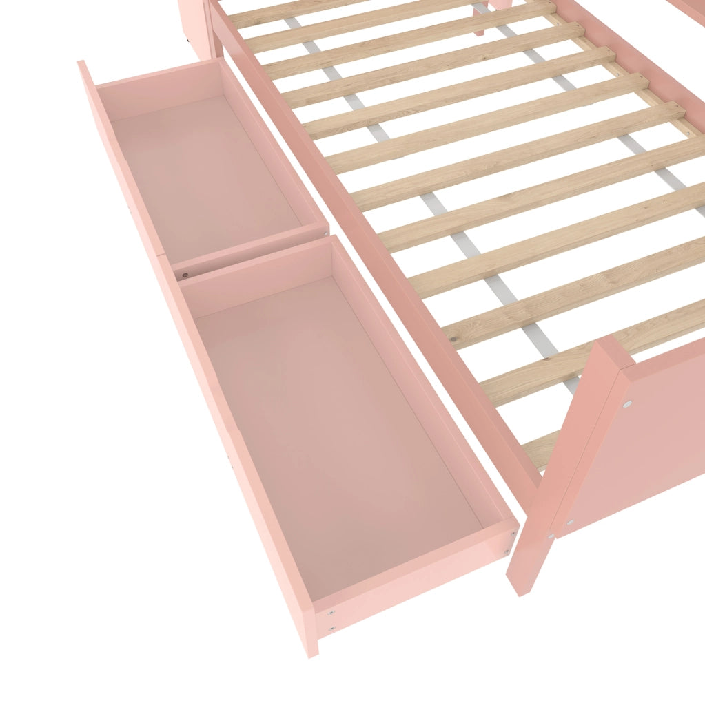 Letto singolo 90x200 cm con scrivania, 2 cassetti e ripiani, rosa