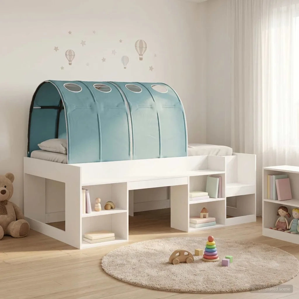 Letto con Tunnel 3 pcs Bianco e azzurro Legno multistrato 3423630