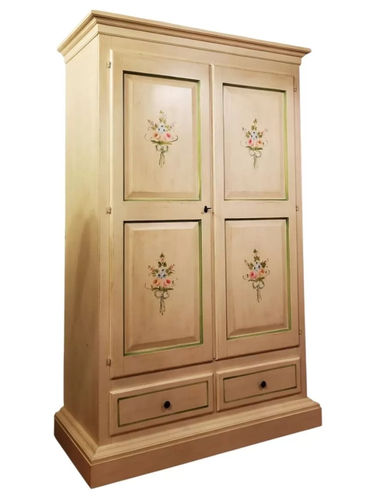 Armadio 2 porte in legno shabby avorio anticato verde decori 125x61x200 - Mobili 2G