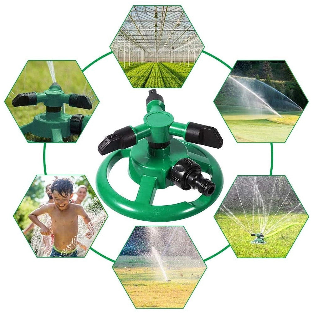 Trade Shop - Irrigatore Da Giardino Spruzzatore Prato Su Base Puntale 3 Braccia 360° Annaffia -