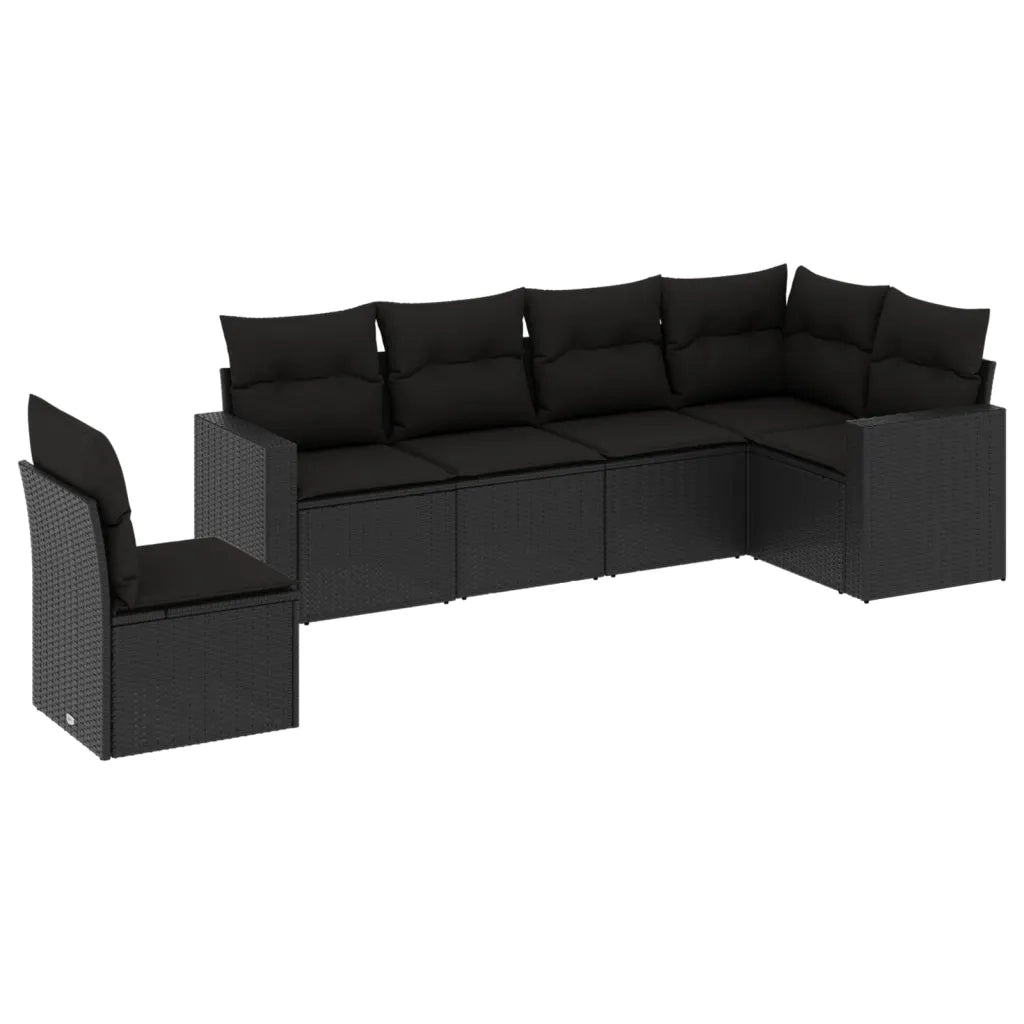 Set Divano da Giardino 6 pz con Cuscini Nero in Polyrattan 3219015