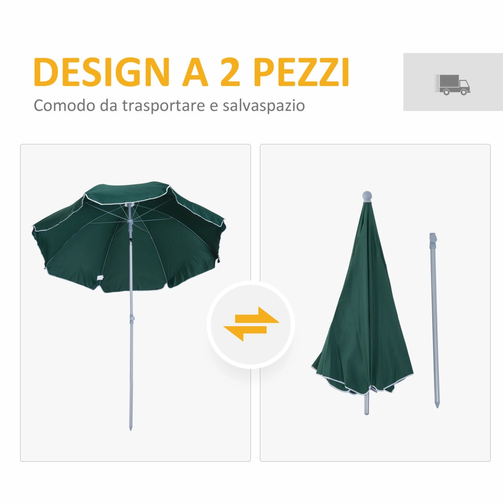 EasyComfort Ombrellone da Esterni 2x2.3 m Portatile e con Tettuccio Inclinabile in Poliestere Verde Scuro