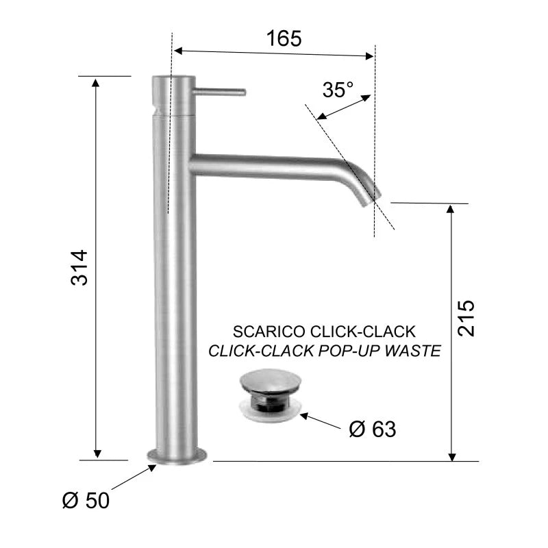 Miscelatore lavabo alto in acciaio inox - Serie X Style Inox