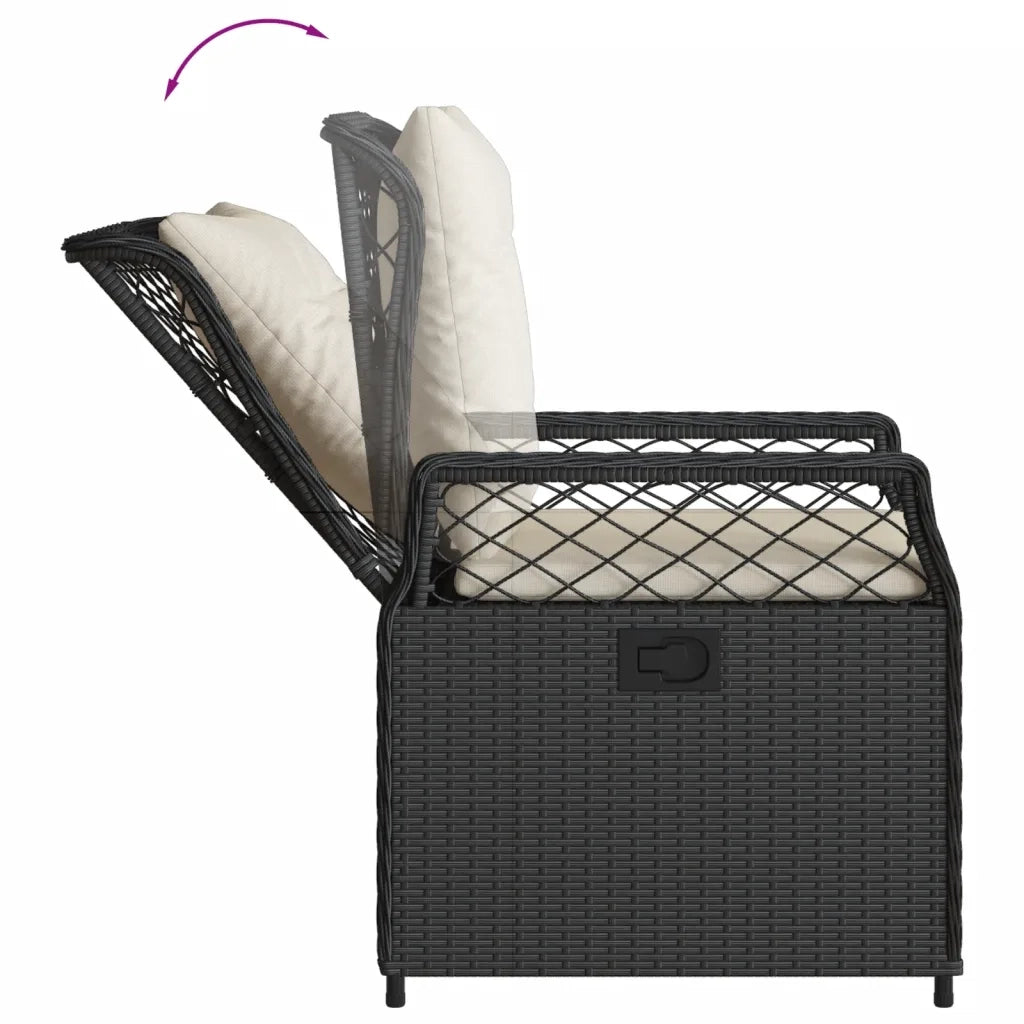 Set da Pranzo da Giardino 3 pz con Cuscini Nero in Polyrattan 3262964