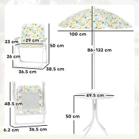 Set da Giardino per Bambini 2-5 Anni con Tavolino Rotondo, 2 Sedie Pieghevoli e un Ombrellone, Bianco