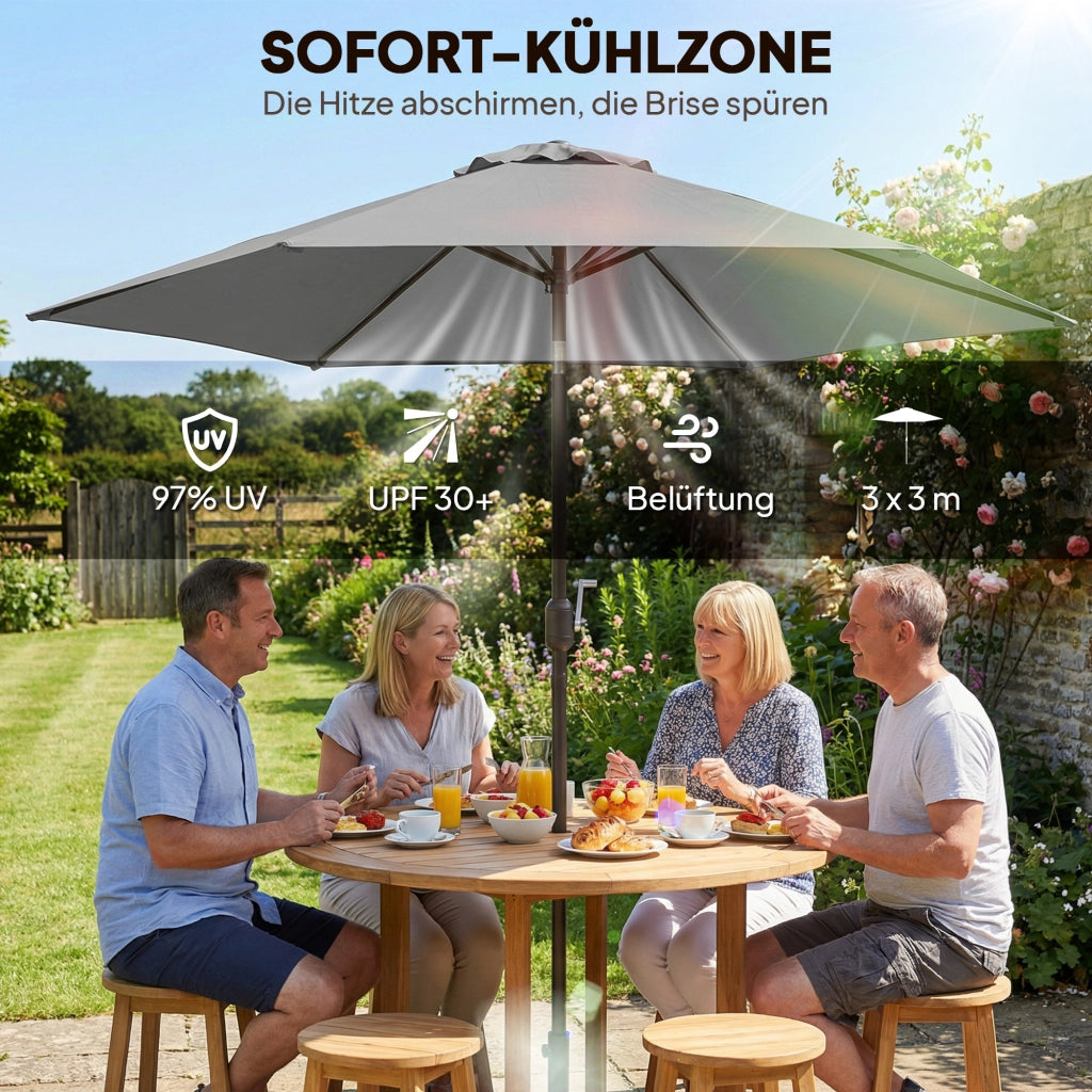 Ombrellone da giardino con copertura e funzione di inclinazione ¨C Minimal ¨C Grigio 3m