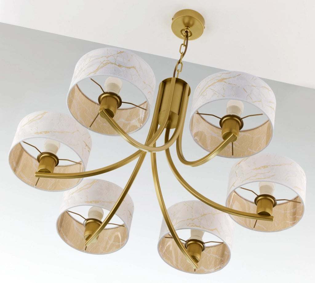 Lampadario ARTHUR Jupiter oro lucido 6xE27 paralumi bianchi