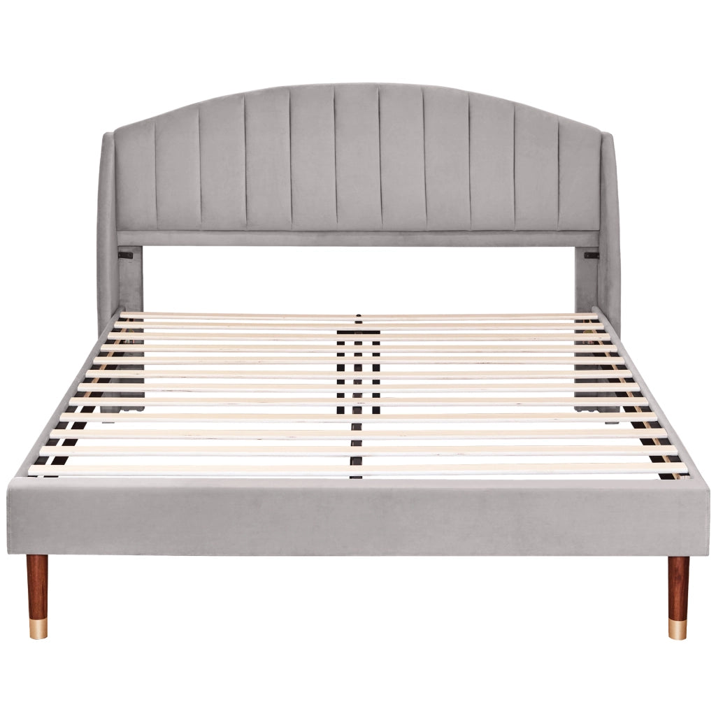 Letto imbottito matrimoniale con testiera imbottita e piedi da 20 cm, 160 × 200 cm, senza materasso, grigio