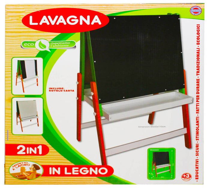Lavagna 2 in 1 per Bambini 65x55x11 cm con Cavalletto in Legno Rosso
