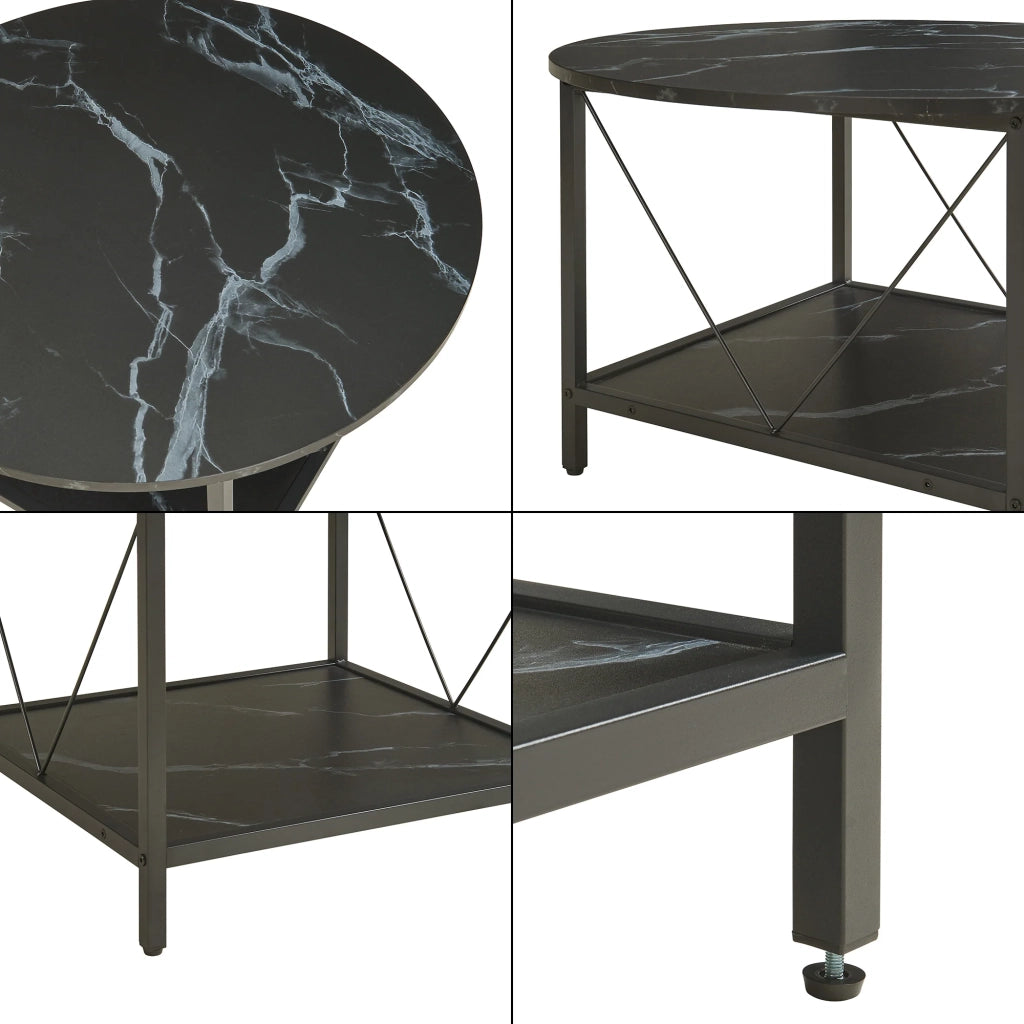Tavolino/consolle/tavolino laterale diametro 80x46 cm effetto marmo nero 03_0010790