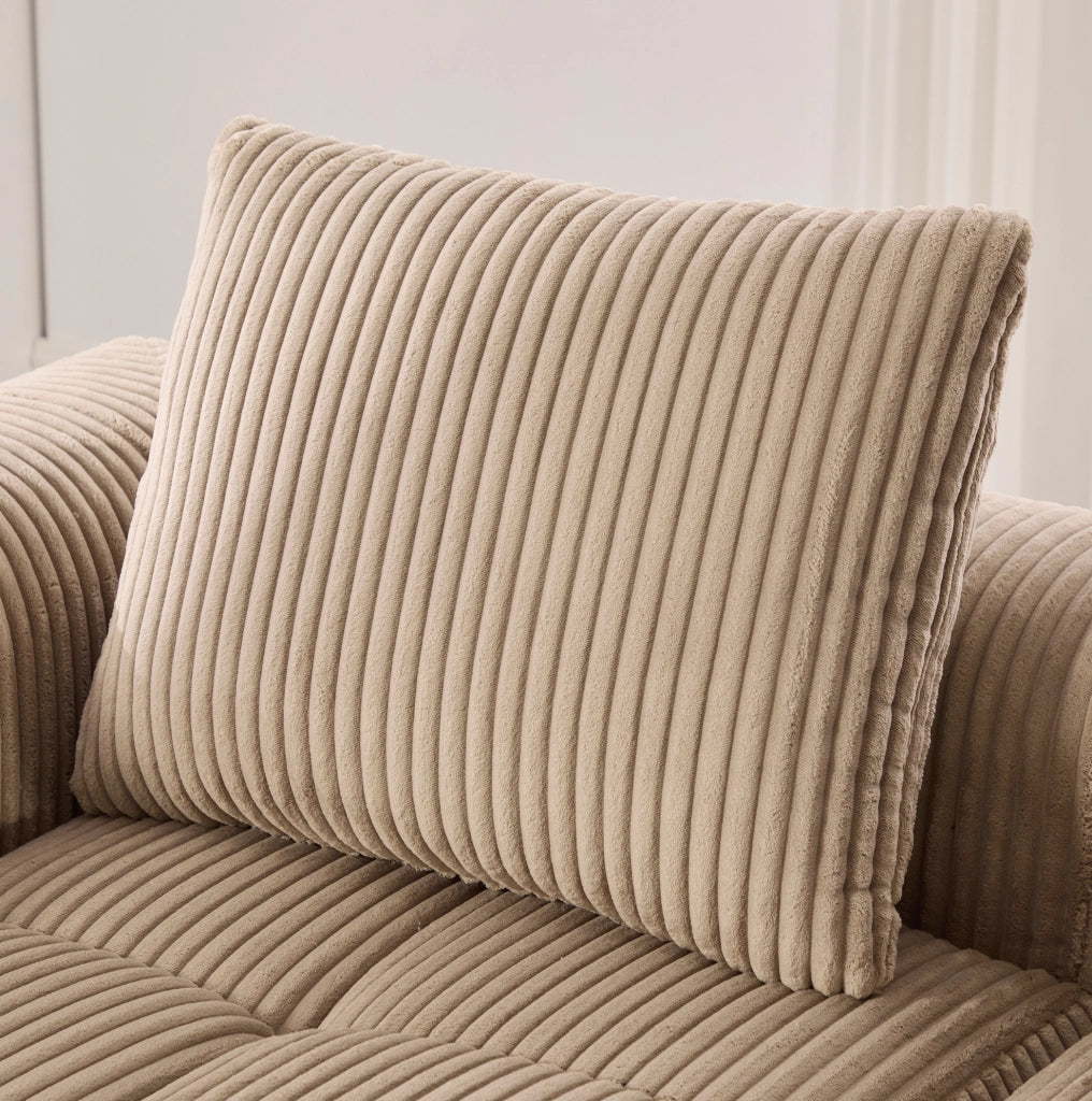 Divano compatto modulare in corduroy khaki 253x158x61 cm; con tasche laterali e portabicchieri