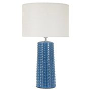 Lampada da tavolo Gliss in ceramica blu lucido e tessuto