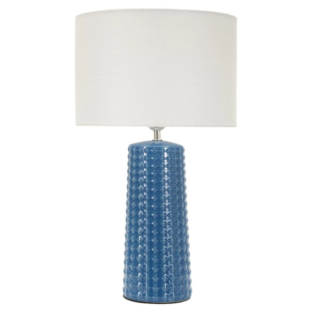 Lampada da tavolo Gliss in ceramica blu lucido e tessuto
