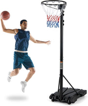 Supporto per Canestro da Basket Portatile e Regolabile in Altezza 206-305cm, Canestro da Basket da Esterno ed Interno con Base Riempibile e 2 Ruote Scorrevoli