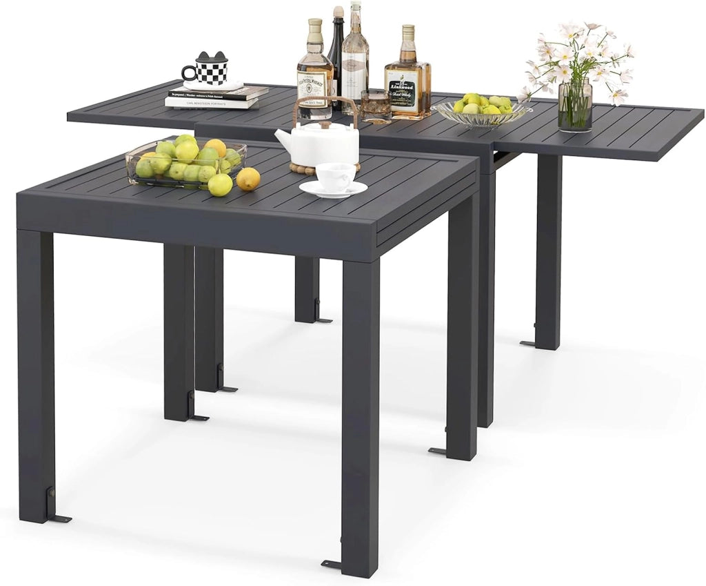 Tavolo da giardino esterno in alluminio per qualsiasi tempo, tavolo da pranzo allungabile 80-160 cm per 4-6 persone, tavolo da pranzo rettangolare regolabile per giardino, terrazza