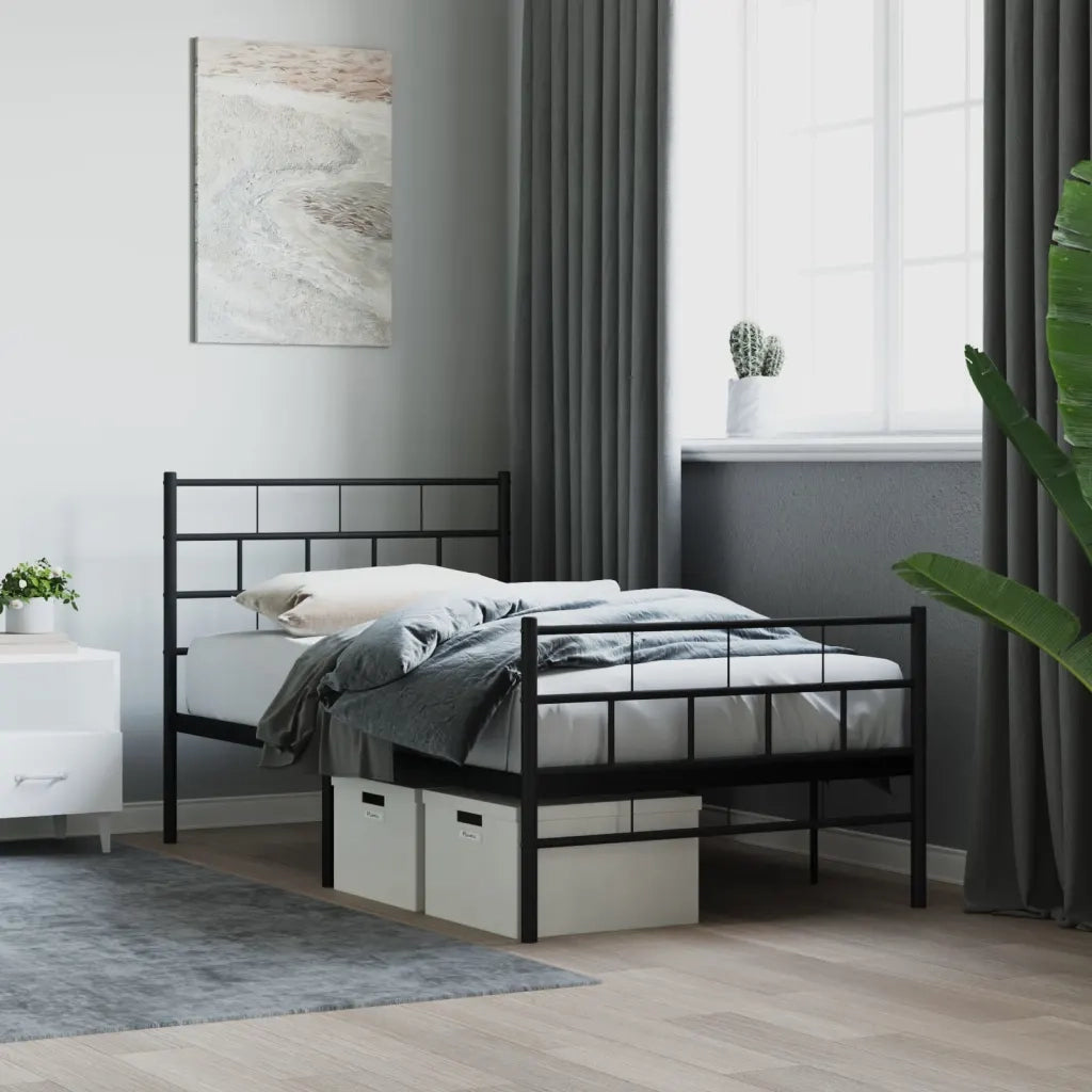 Giroletto con Testiera e Pediera Metallo Nero 90x190 cm 355669