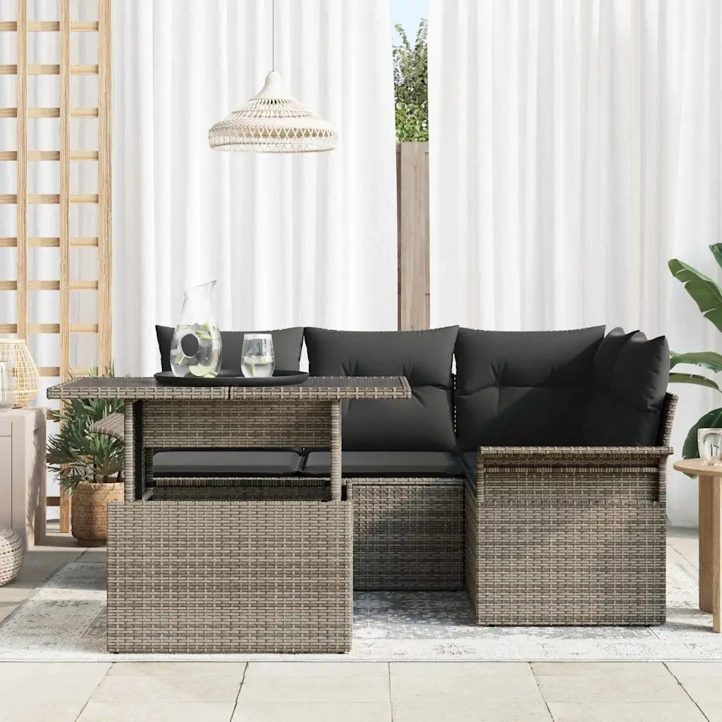 Set Divano da Giardino con cuscino 5 pcs Grigio Poly Rattan 3348275