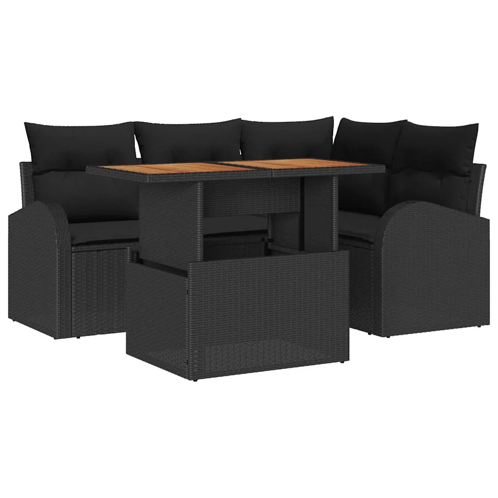 Set Divano da Giardino con archiviazione 5 pcs Nero Poly Rattan 3358319