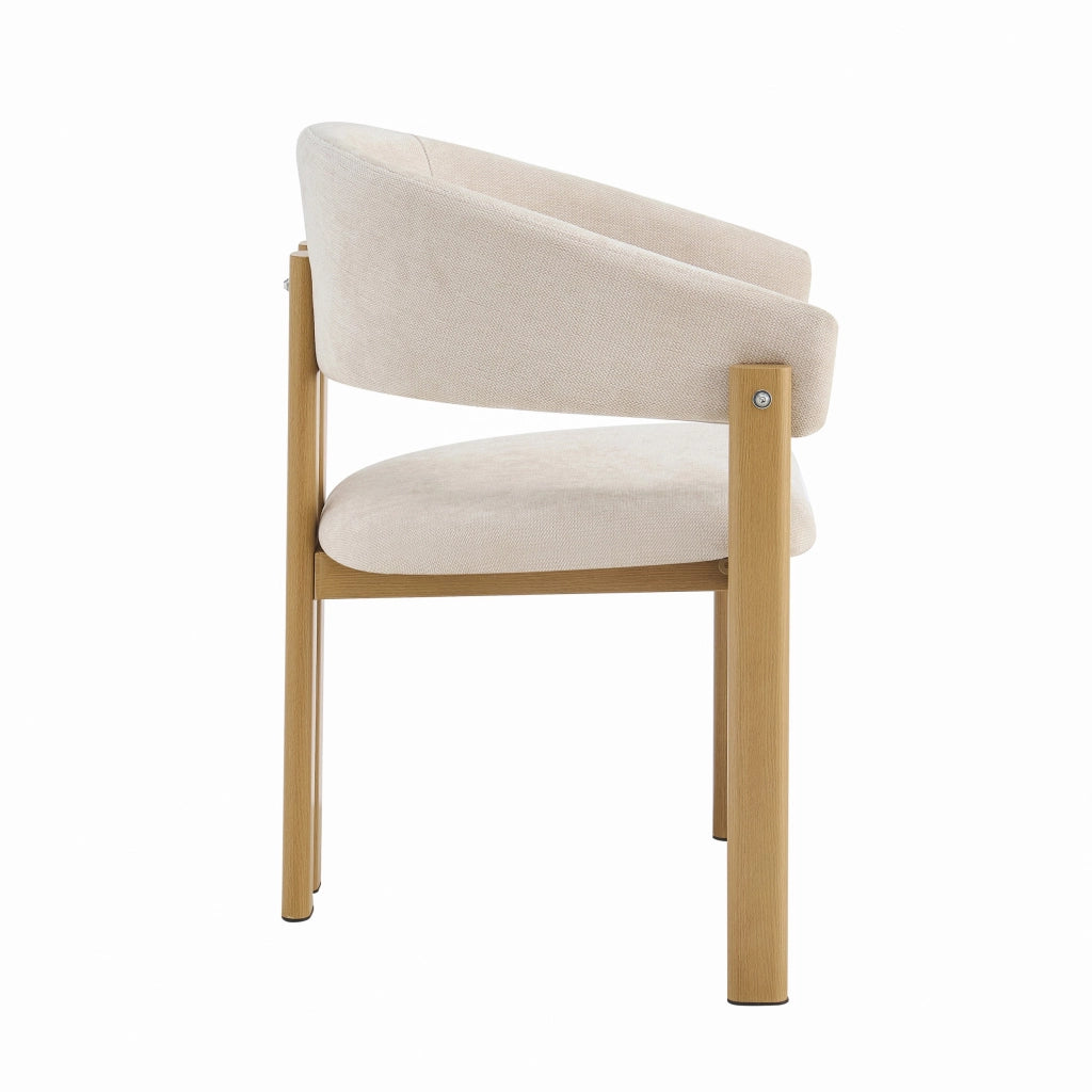 Sedia da pranzo, set da 2, gambe in metallo effetto legno, lino, color naturale e beige