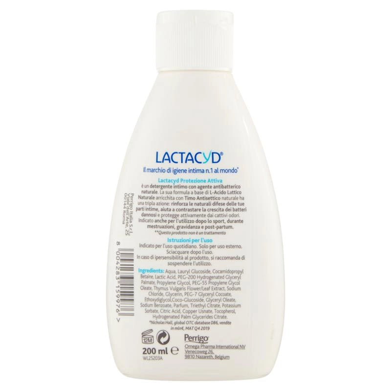 LACTACYD PROTEZIONE ATTIVA DETERGENTE INTIMO PER TUTTI I TIPI DI PELLE CON ANTIBATTERICO 200 ML