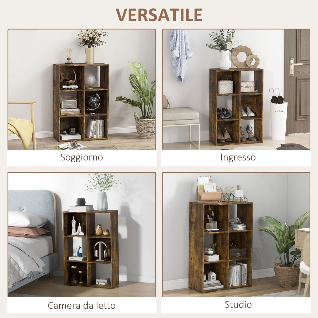 Libreria a Cubi Design Rustico 61,5x29,5x91,5 cm Rivestimento in Melamina Marrone Rustico