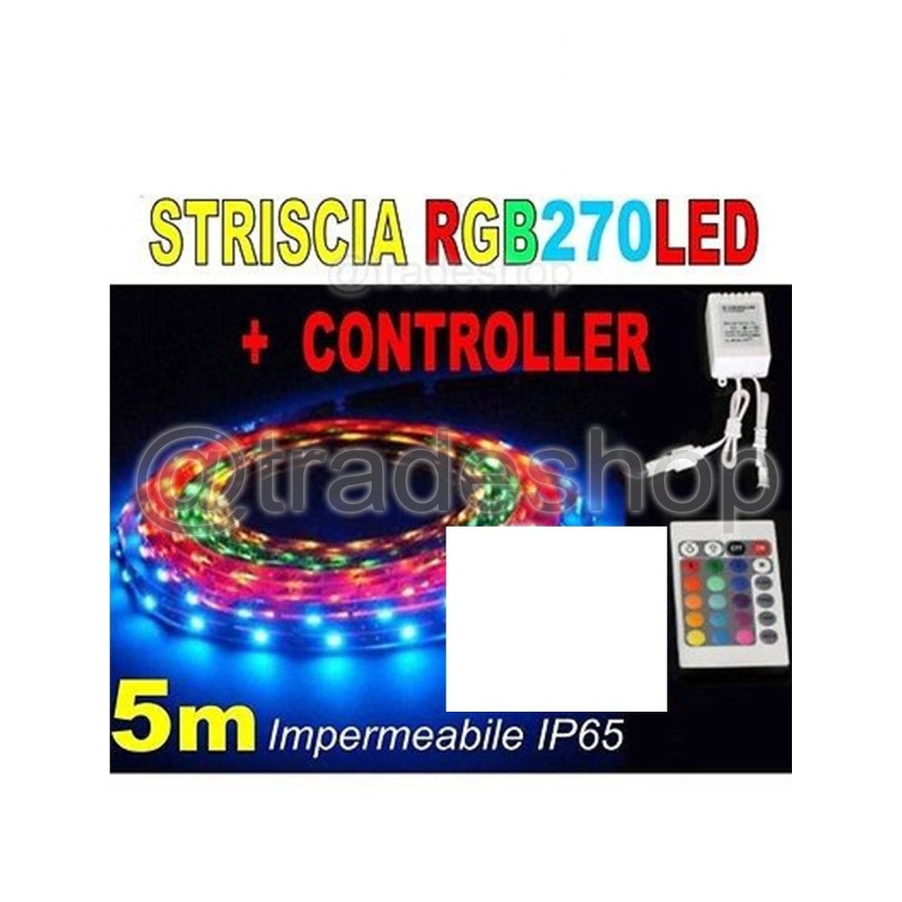 Trade Shop - Striscia Led Colorata Rgb 5m Smd5050 Impermeabile Con Alimentatore E Telecomando -