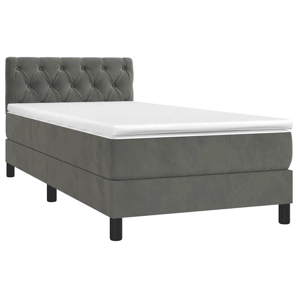 Letto singolo | Letto per adulti | Letto a Molle con Materasso e LED Grigio Scuro 80x200cm Velluto