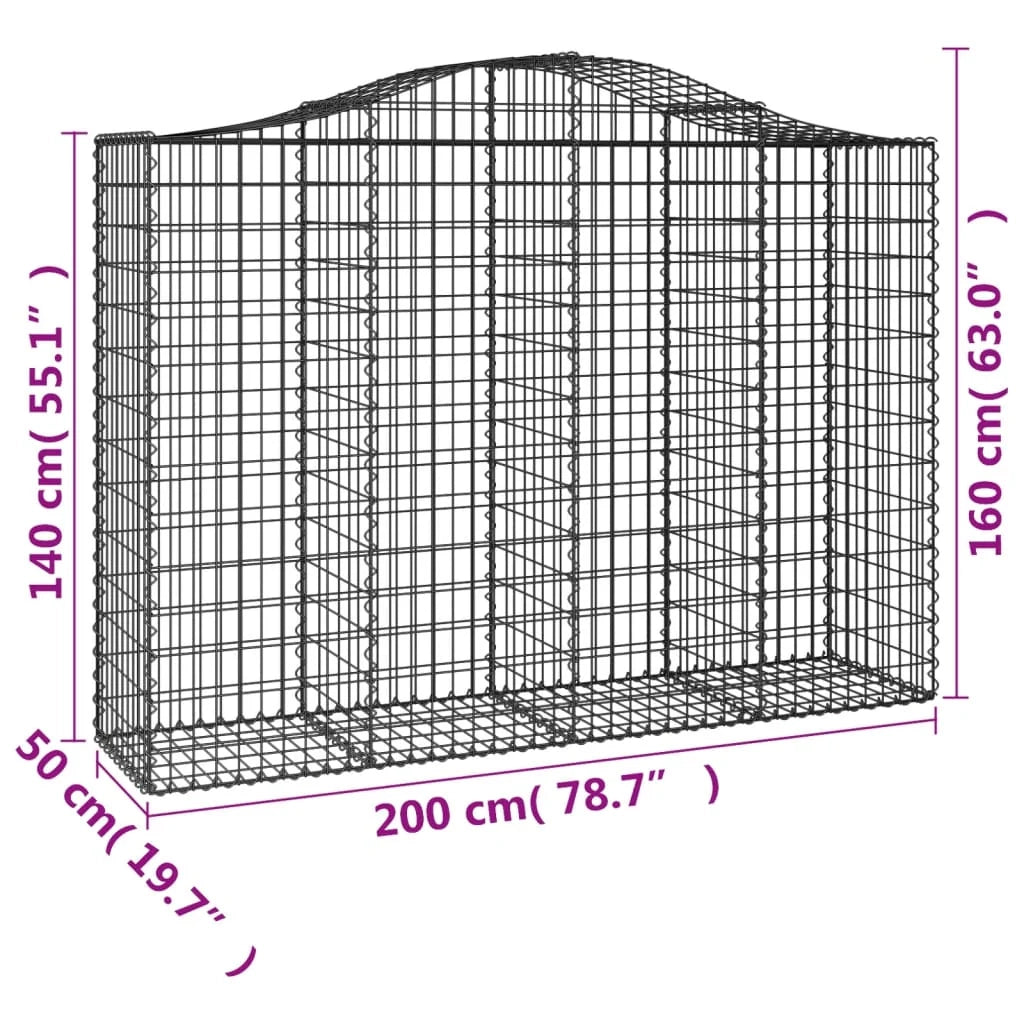 Set di 9 gabbioni ad arco per recinzione gabbia o muro di contenimento 200 x 50 x 140/160 cm ferro zincato argento 02_0041259