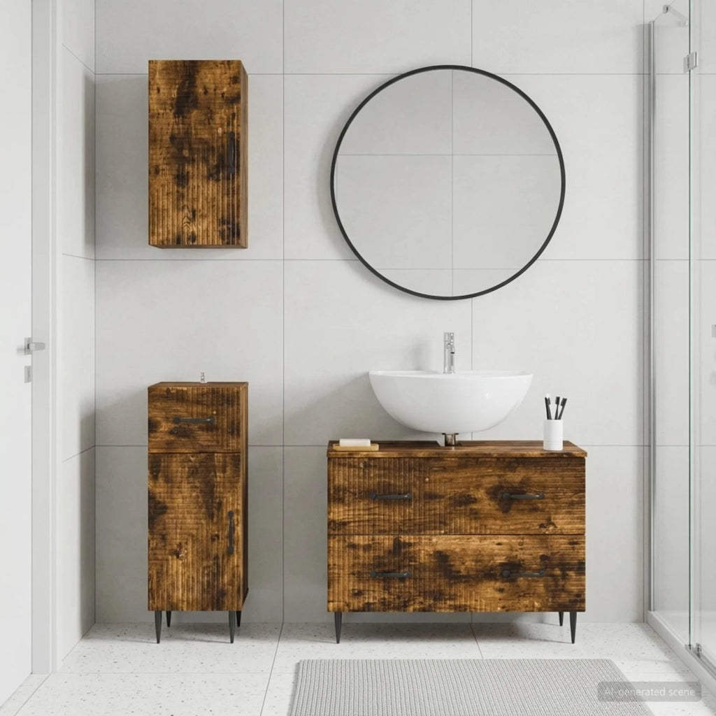 Set di armadietti da bagno in 3 pezzi HAARLEM Rovere Fumo 3417779