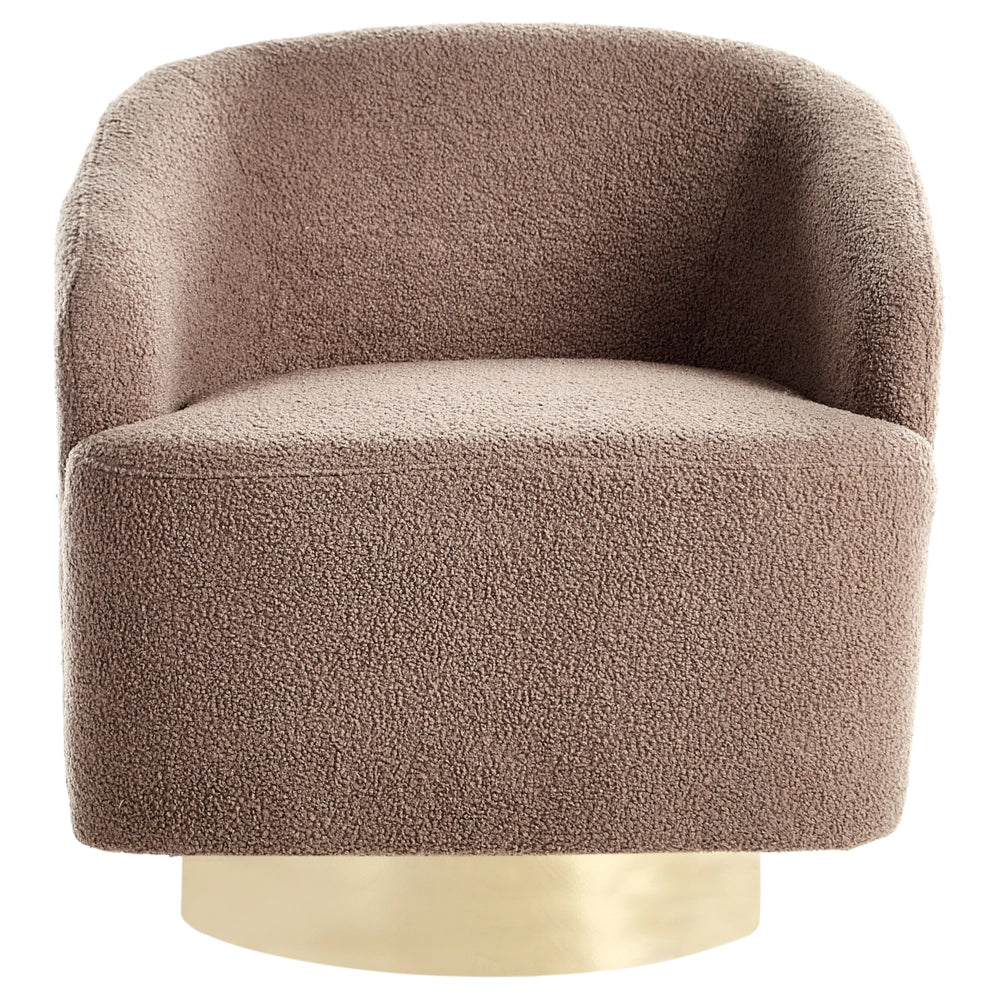 Poltrona in tessuto bouclè marrone con base Girevole stile retrò glamour