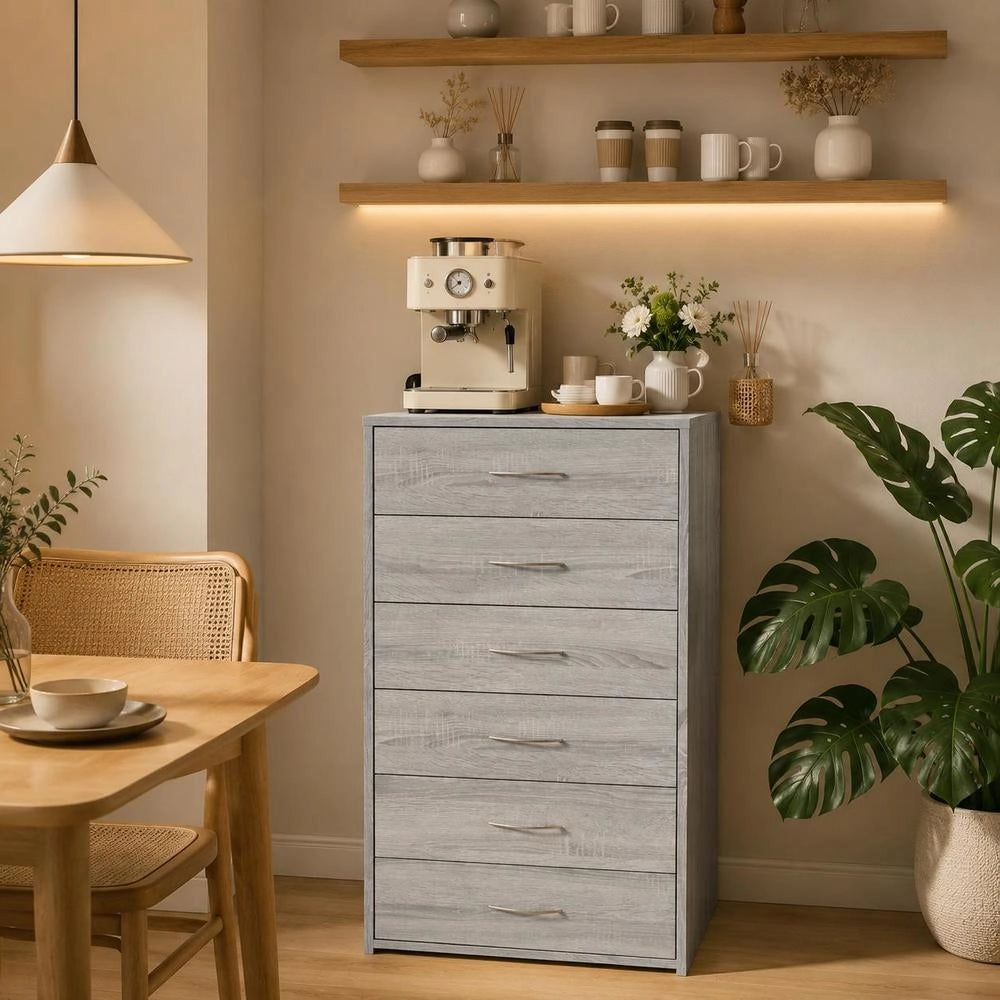 Sideboard With 6 Drawers, Sonoma Grey, 50x34x96cm, Wood-based Material