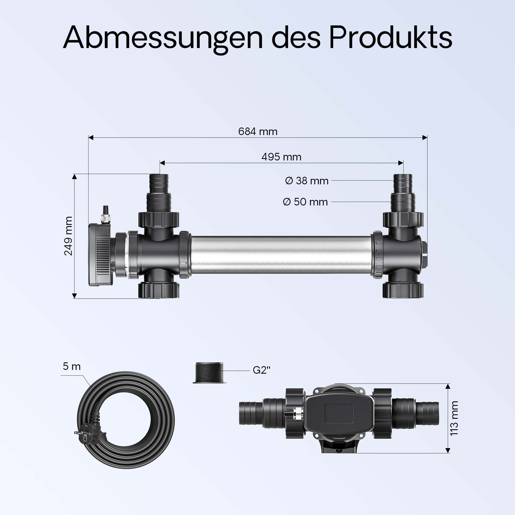 CUV-755 Chiarificatore UVC per laghetti acciaio inox 55W Sterilizzatore