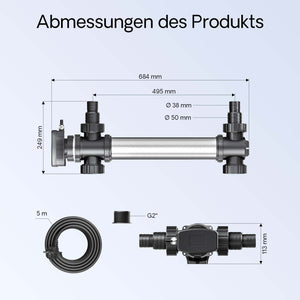 CUV-755 Chiarificatore UVC per laghetti acciaio inox 55W Sterilizzatore