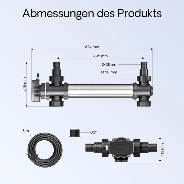 CUV-755 Chiarificatore UVC per laghetti acciaio inox 55W Sterilizzatore