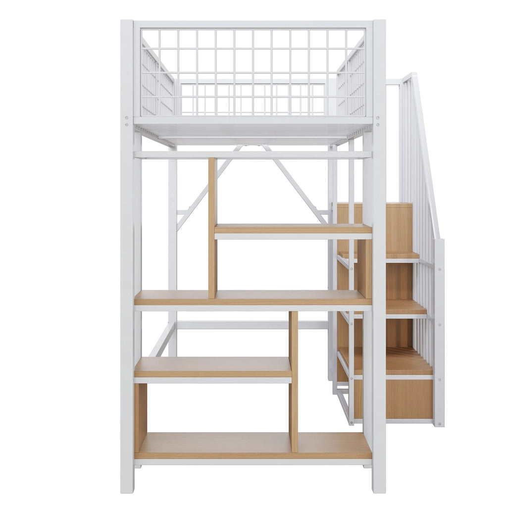 Letto a castello bianco con funzione contenitore in metallo e legno 90x200 cm