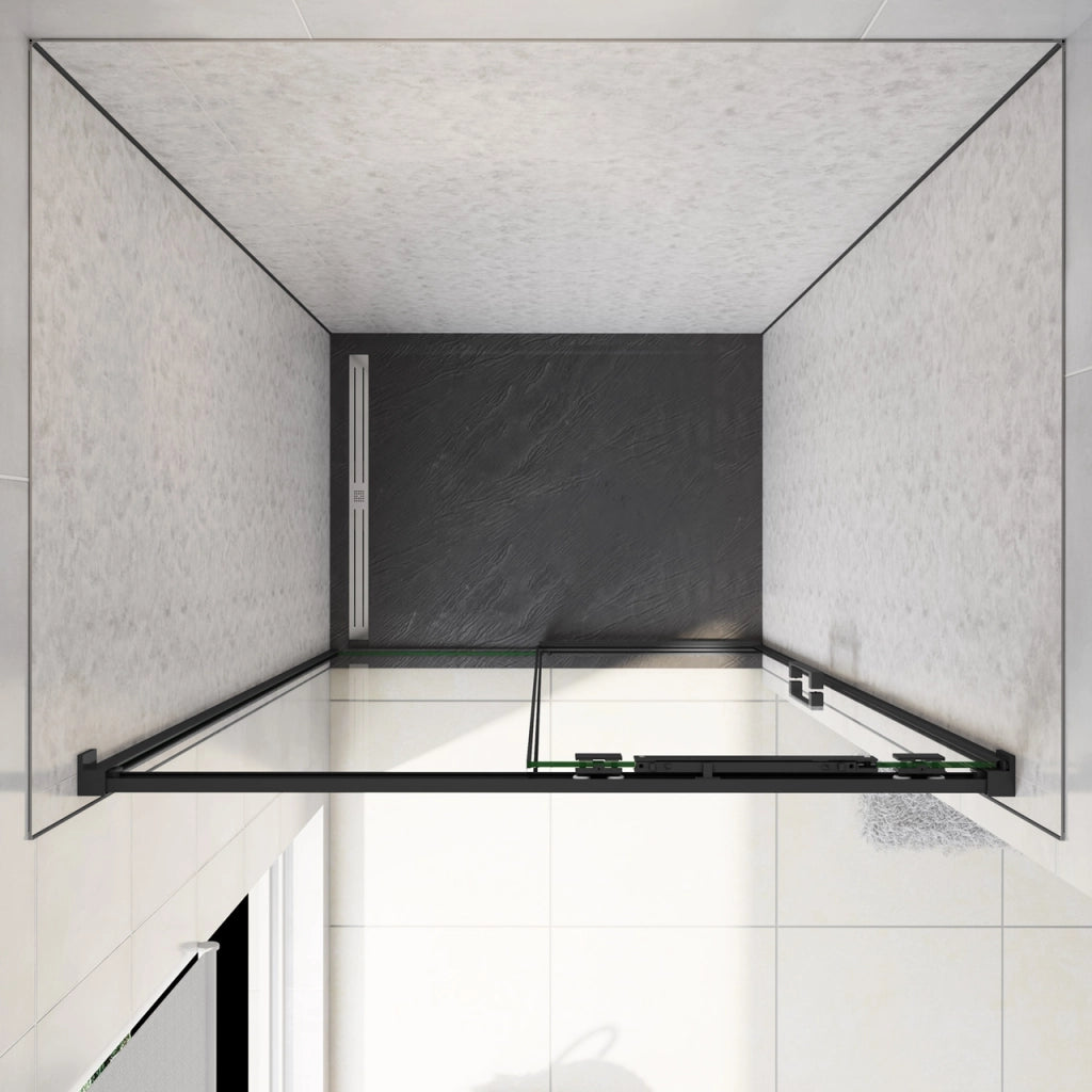 140x195 cm Box Doccia Per Nicchia Porta Scorrevole in Vetro 8 mm Temperato Trasparente Anticalcare Profilo Nero Opaco Softclose