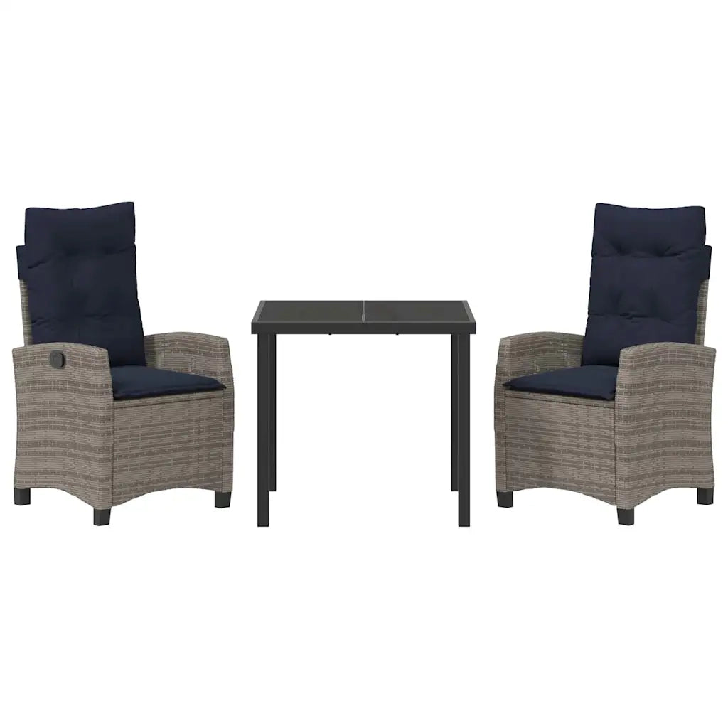 Set da Pranzo per Giardino con cuscino 3 pcs Grigio polyrattan