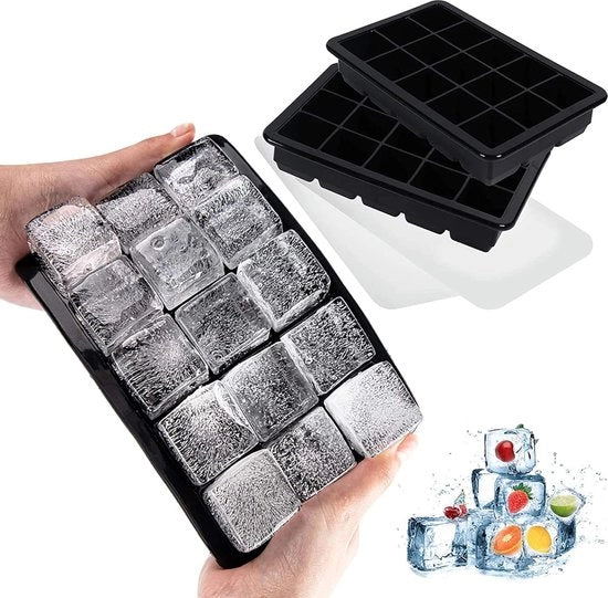 Set di 2 forme di cubetti di ghiaccio in silicone con coperchi - spazievendenti e stivabili - certificato LFGB e BPA-free