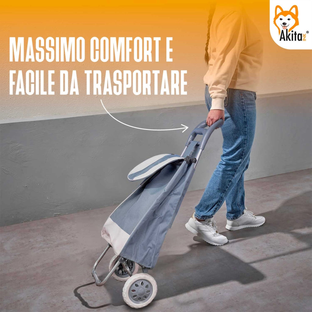 Akitaink Trolley Spesa 42L Tasca Zip Antipioggia