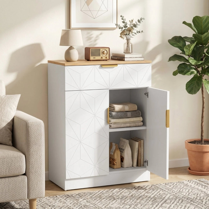 Credenza e madia con cassetto e ripiani regolabili, per soggiorno e ingresso, bianco naturale, 82 × 60 × 32 cm