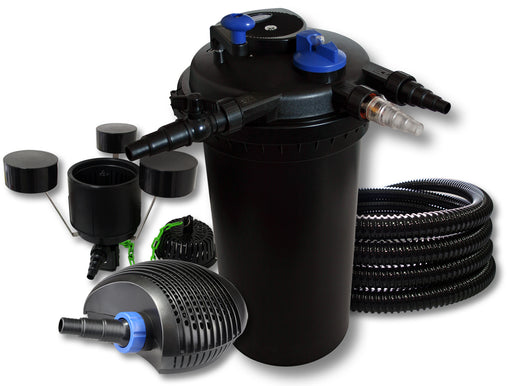 Filtro a pressione per laghetti 30000l 18W UVC 40W ECO Pompa 25m Tubo Skimmer CSP-250