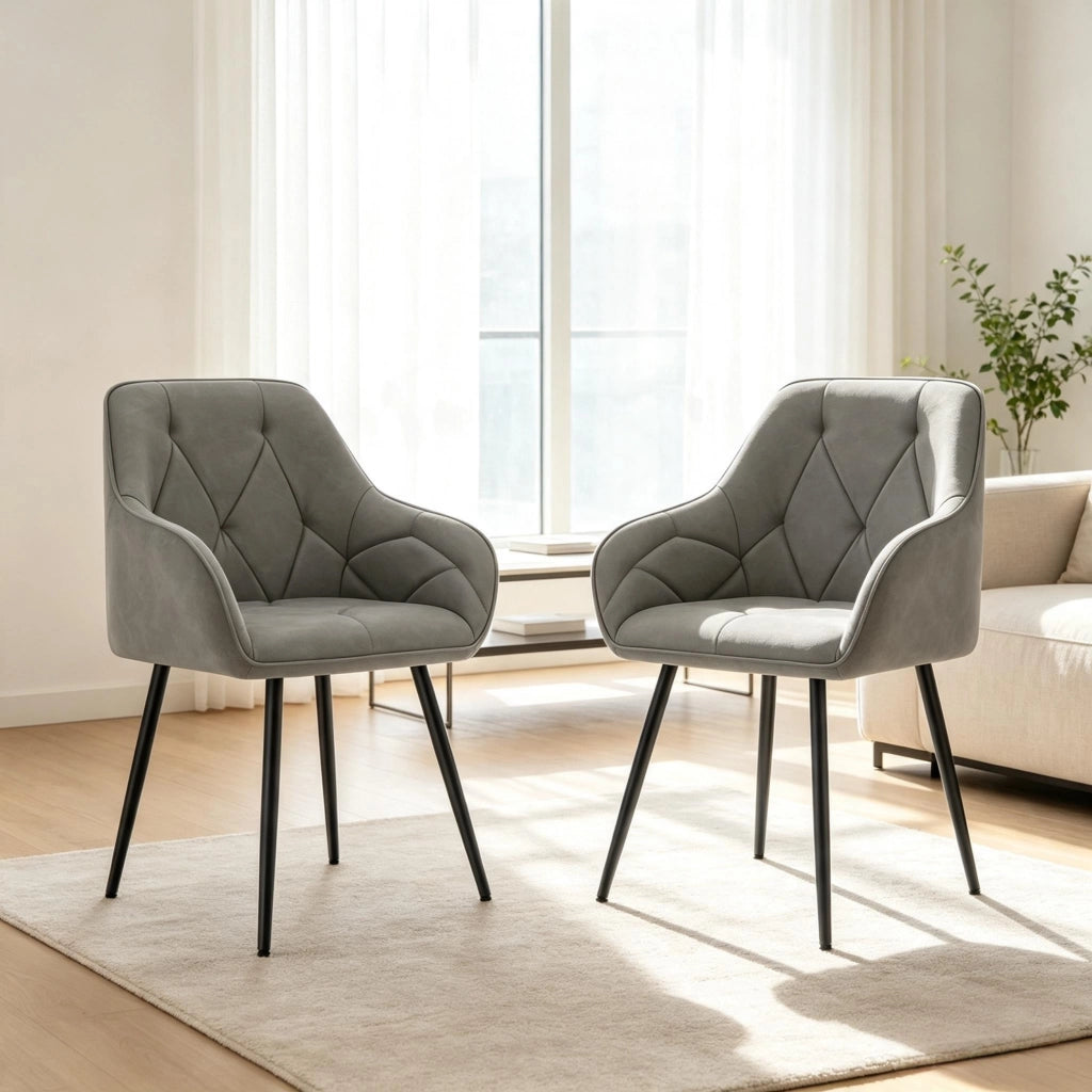 Set di 2 sedie da pranzo imbottite in ecopelle grigio scuro con gambe in metallo