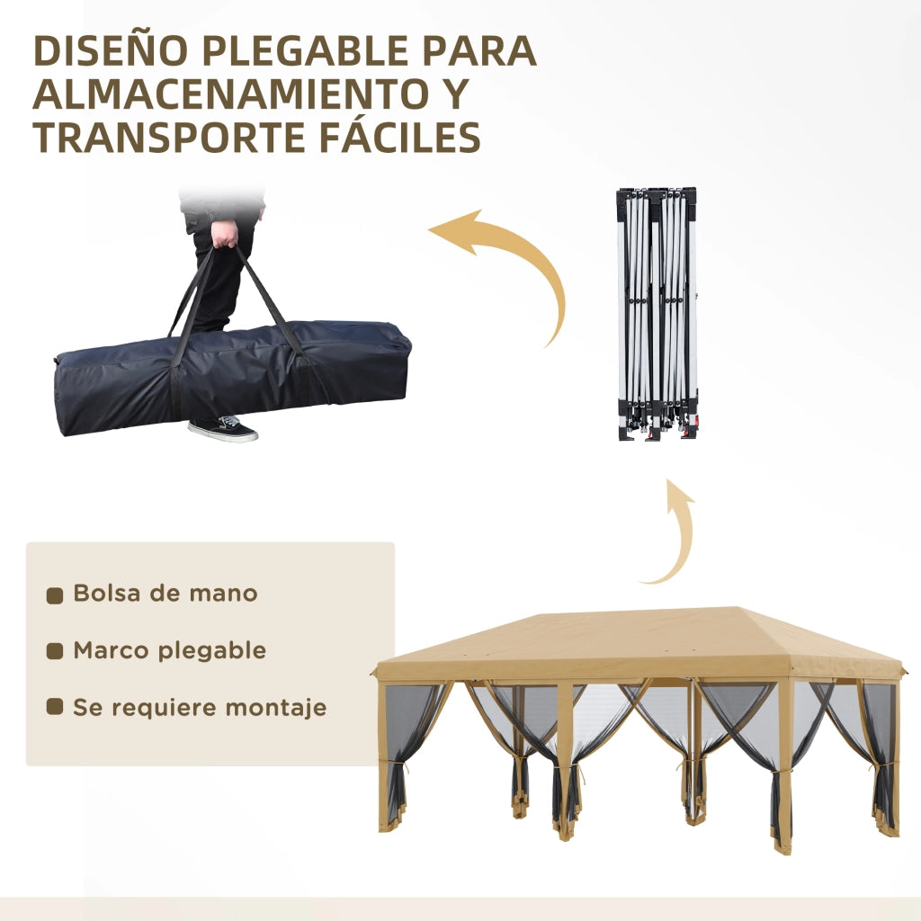 Carpa Pieghevole Giardino 6x3 m con Zanzariere ¨C Zephmum ¨C Beige Acciaio