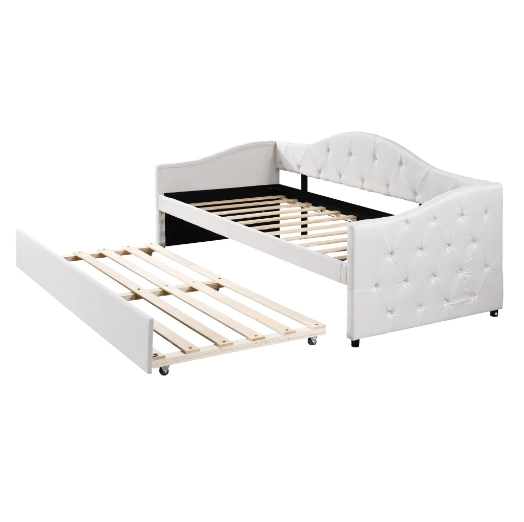 Divano letto 90x200 cm con letto estraibile in lino e MDF beige